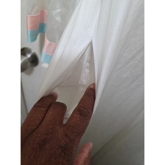 Vintage Vanity Fair White Satin Long Y2K 80s Victorian Robe Pastel Pink & Blue E - Picture 8 of 10